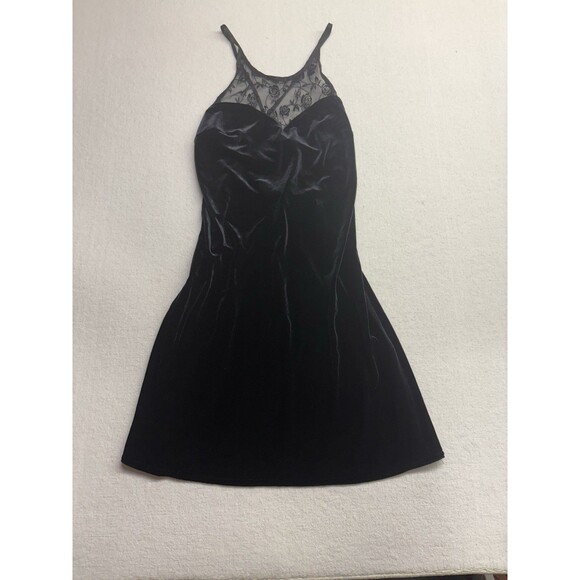 Urban Girl VINTAGE 90’s Y2K DRESS BLACK VELVET/VELOUR Sleeveless LACE - Picture 1 of 8